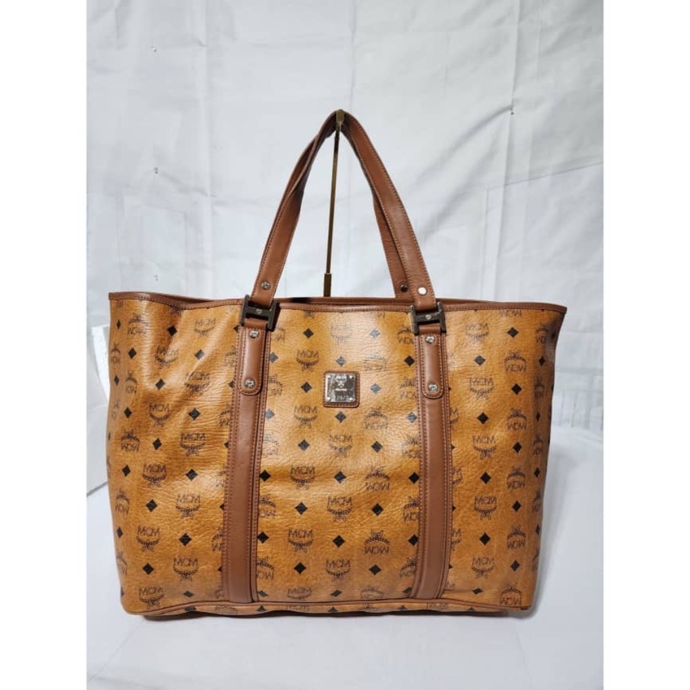 Authentic MCM Visetos Shopper Tote Bag XL Cognac